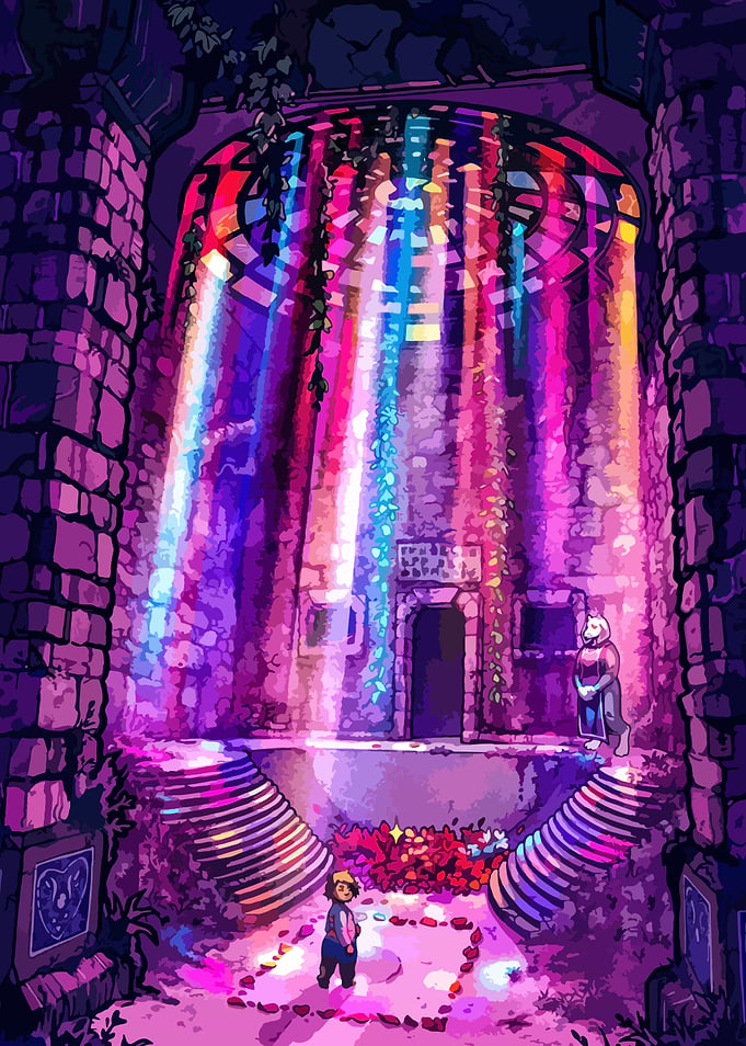 Stained Glass Light in Stone Ruins