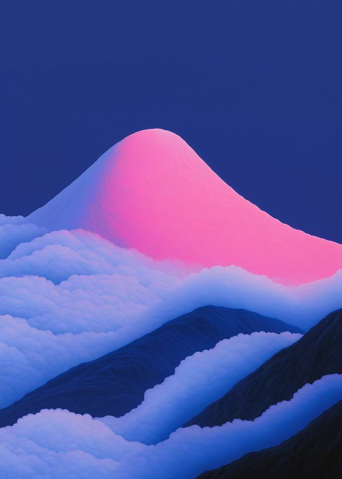 Pink Mountain Peak Above Clouds