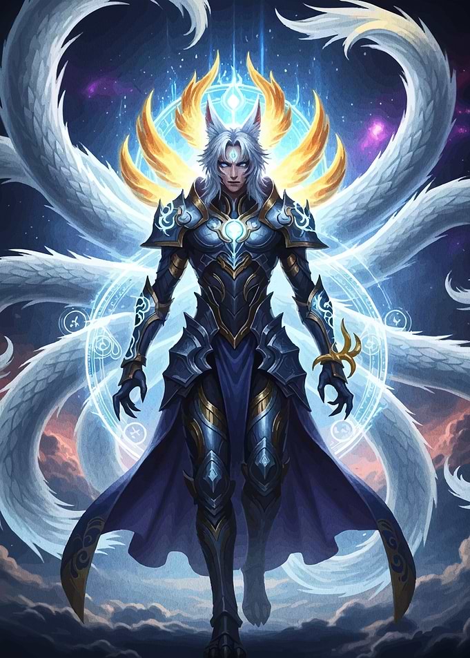 Mystical Warrior with Dragon and Aura