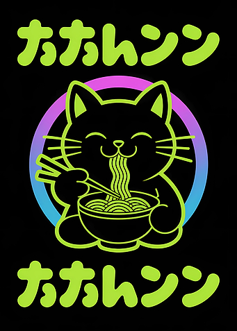 Cat Eating Ramen Neon Art