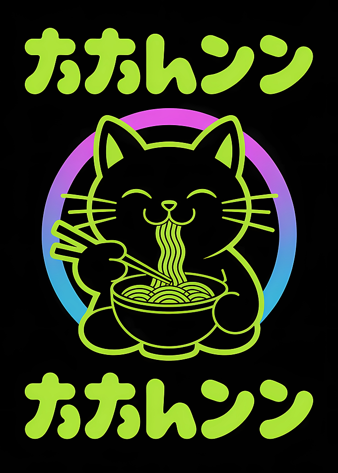 Cat Eating Ramen Neon Art