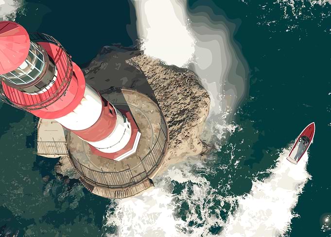 Lighthouse and Boat Aerial View