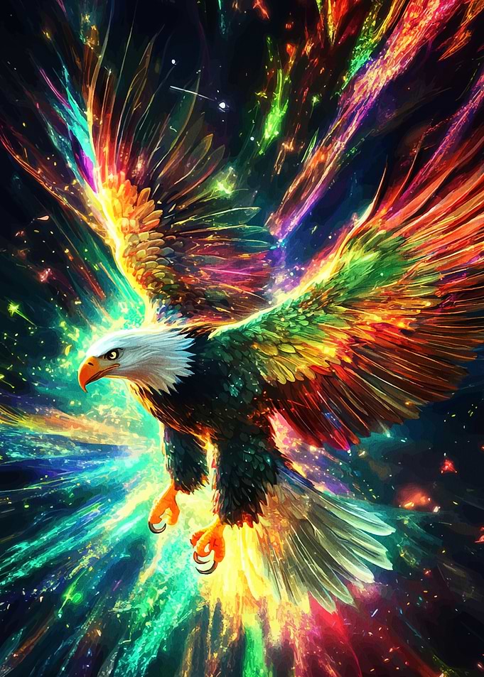 Colorful Eagle Soaring Through Space