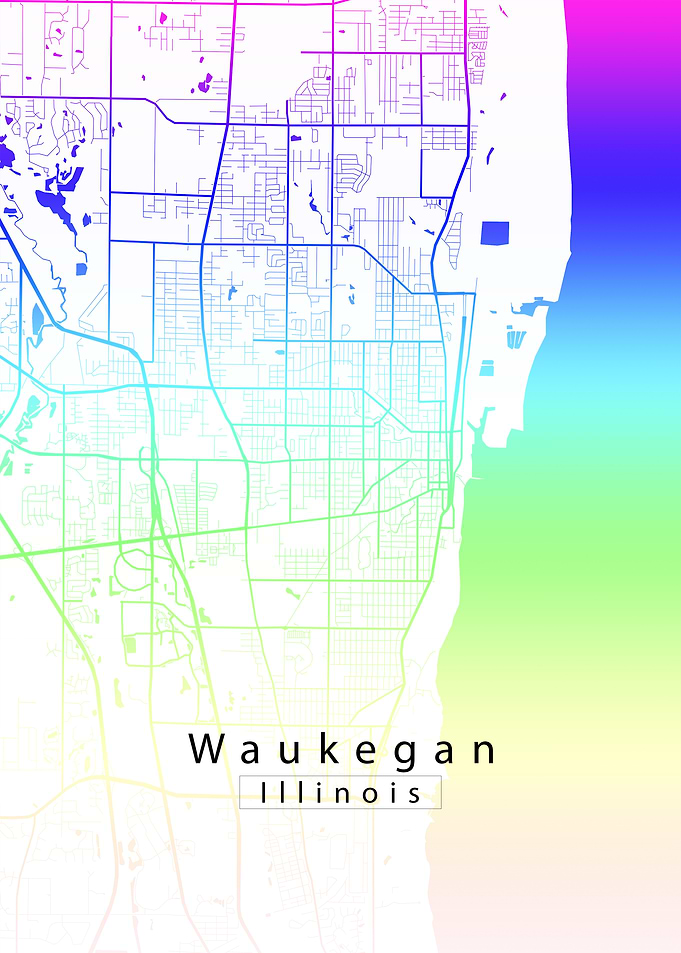Waukegan Illinois City Map rainbow white