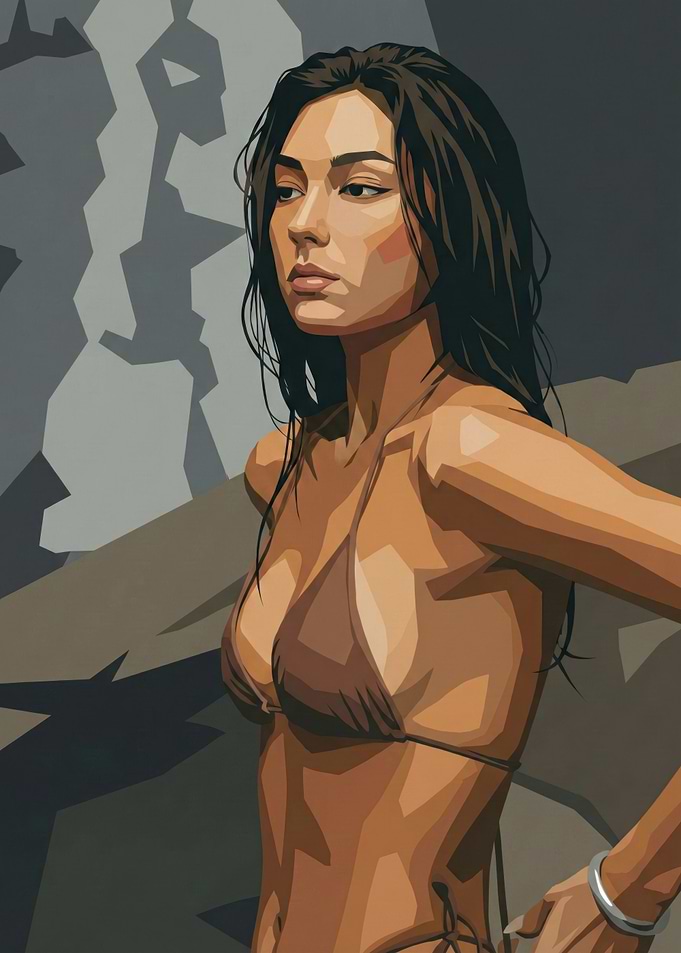 Woman in Bikini Digital Art Portrait