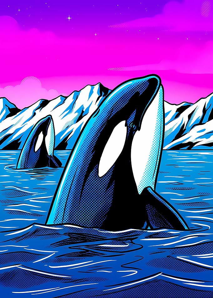 Orcas in the Arctic Sea