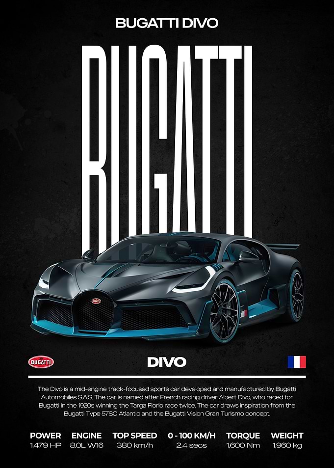 Bugatti Divo Sports Car Poster