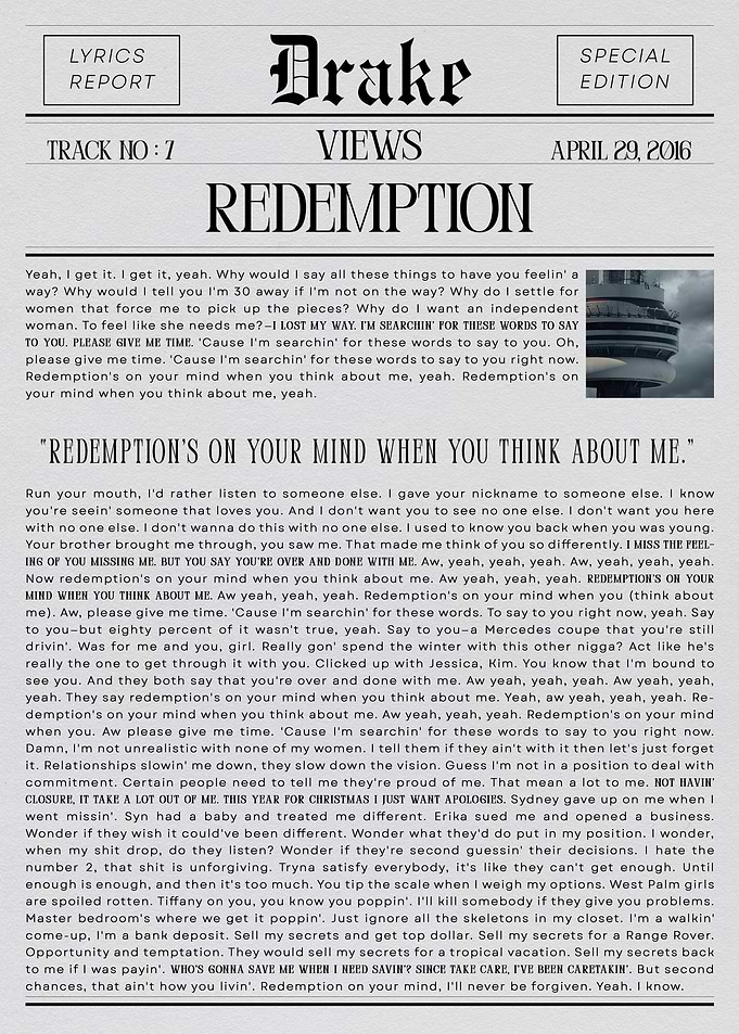 Drake Views Redemption Lyrics Report