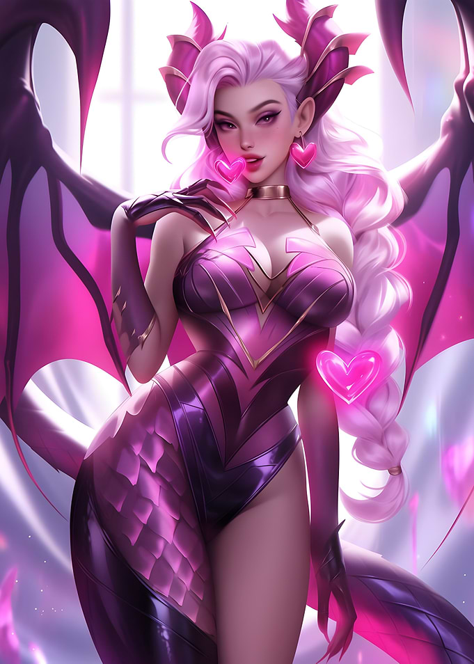 Pink Dragon Girl with Hearts