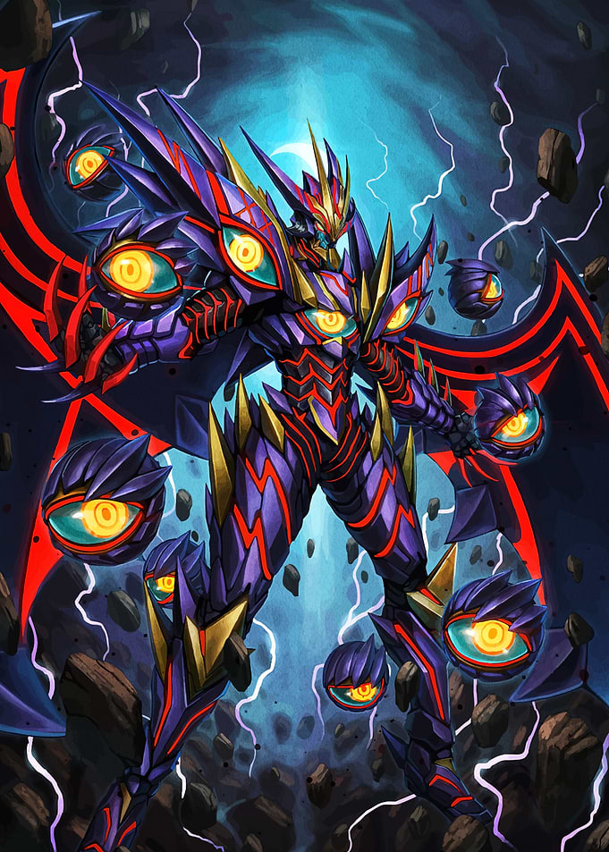 Armored Figure with Floating Eye Orbs