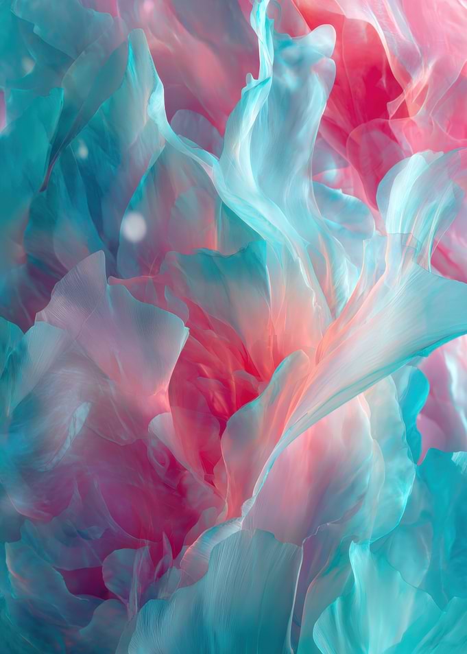 Abstract Floral Swirls in Teal and Pink