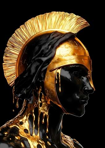 Golden Spartan Helmet on Black Figure