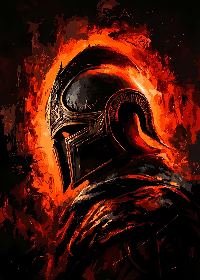 Warrior Helmet in Fiery Aura