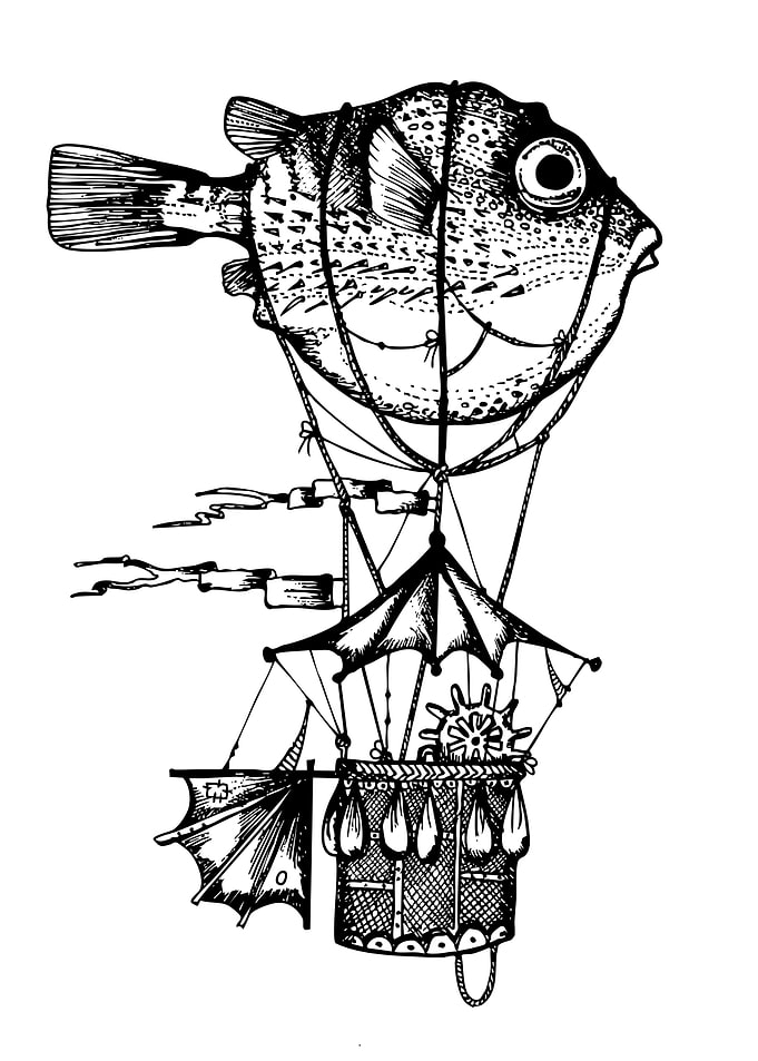 Fish Airship Steampunk Illustration