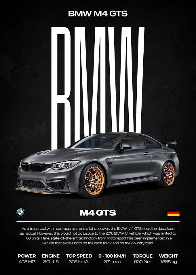 BMW M4 GTS Car Poster