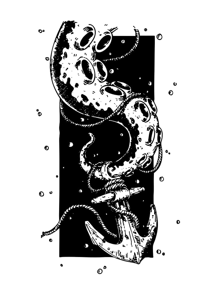 Octopus and Anchor Black and White