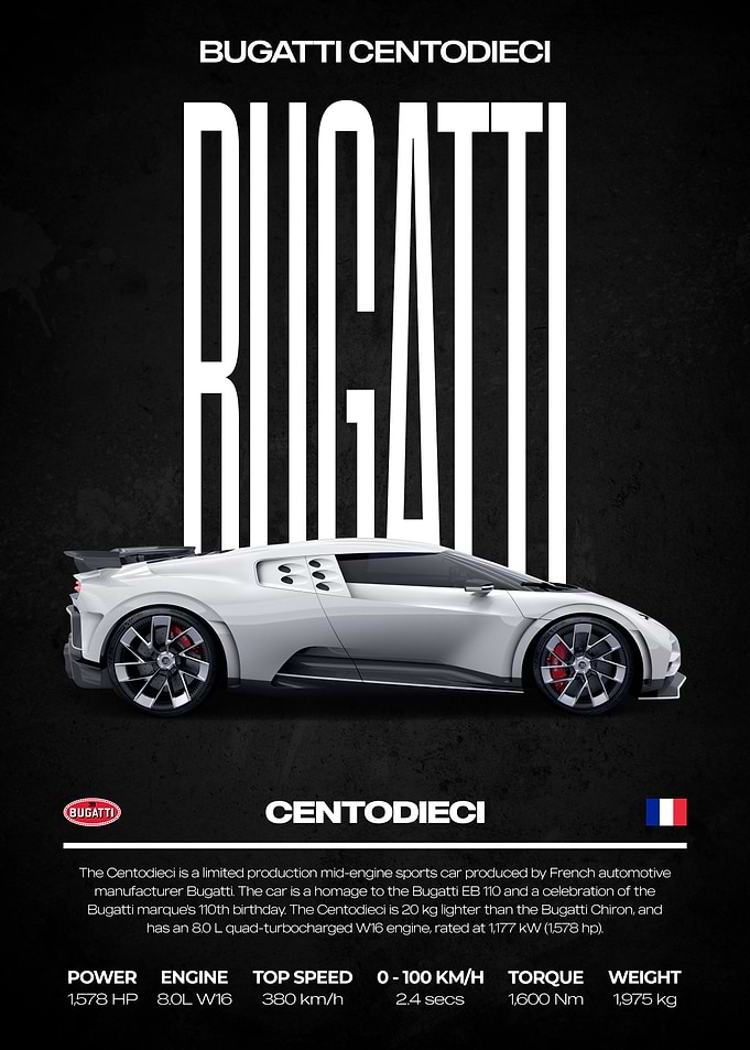 Bugatti Centodieci Car Poster