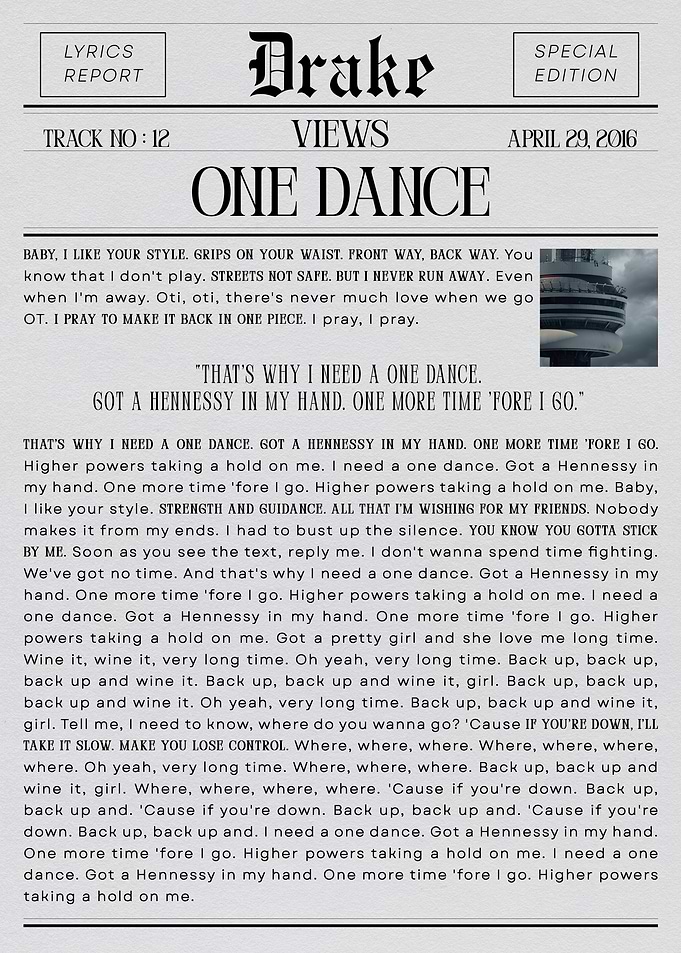 Drake - One Dance Lyrics Report