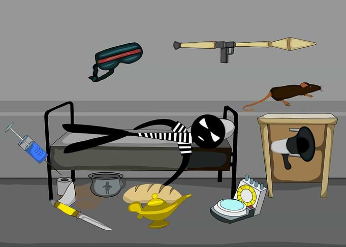 Cartoon Thief in Jail Cell