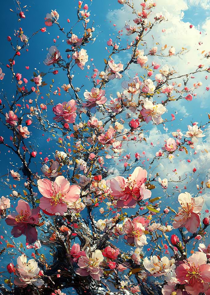 Cherry Blossoms Against Blue Sky Painting