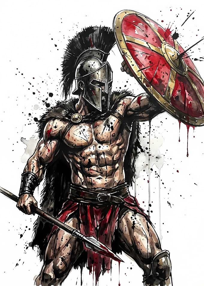 Spartan Warrior Ink Illustration
