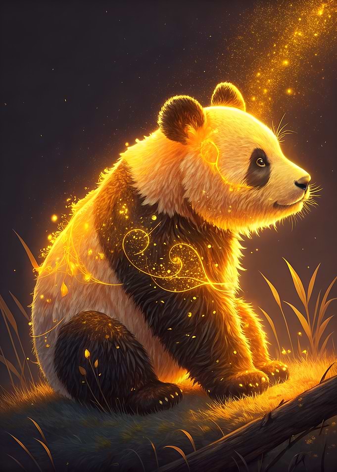 Glowing Panda in Dark Setting