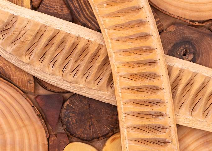 Wooden Mosaic with Carved Elements