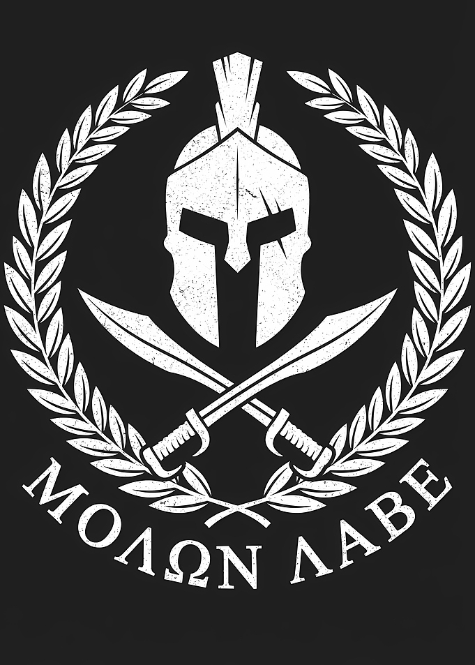 Spartan Helmet with Swords and Laurel