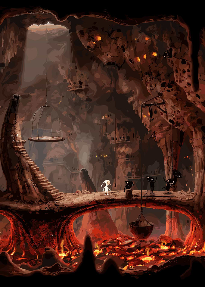Fantasy Cave Scene with Characters