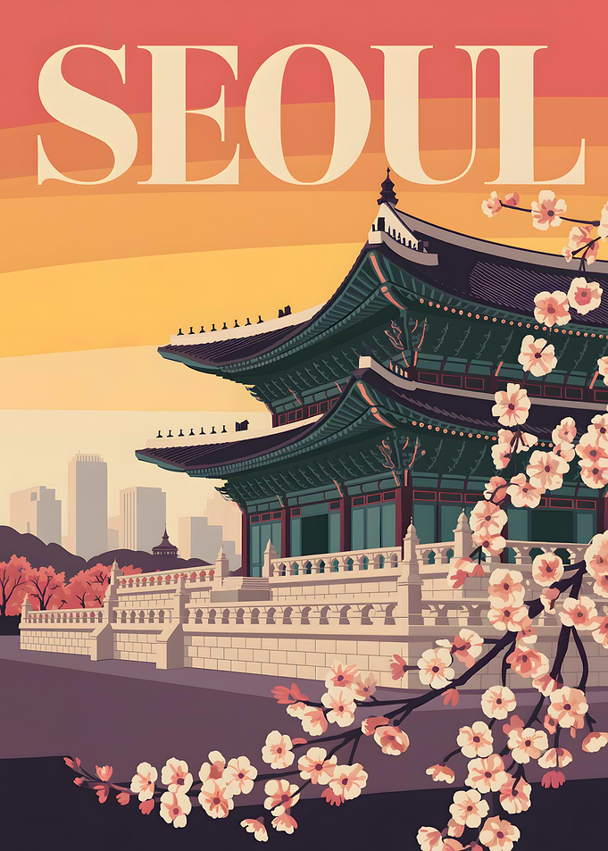 Seoul Travel Poster with Gyeongbokgung Palace