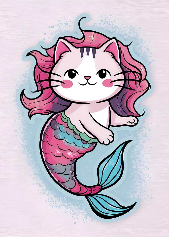 Cute Cat Mermaid Cartoon Illustration