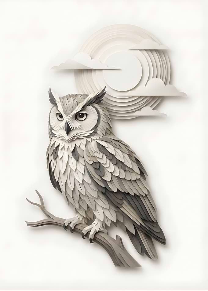 Paper Owl Under Moonlit Clouds