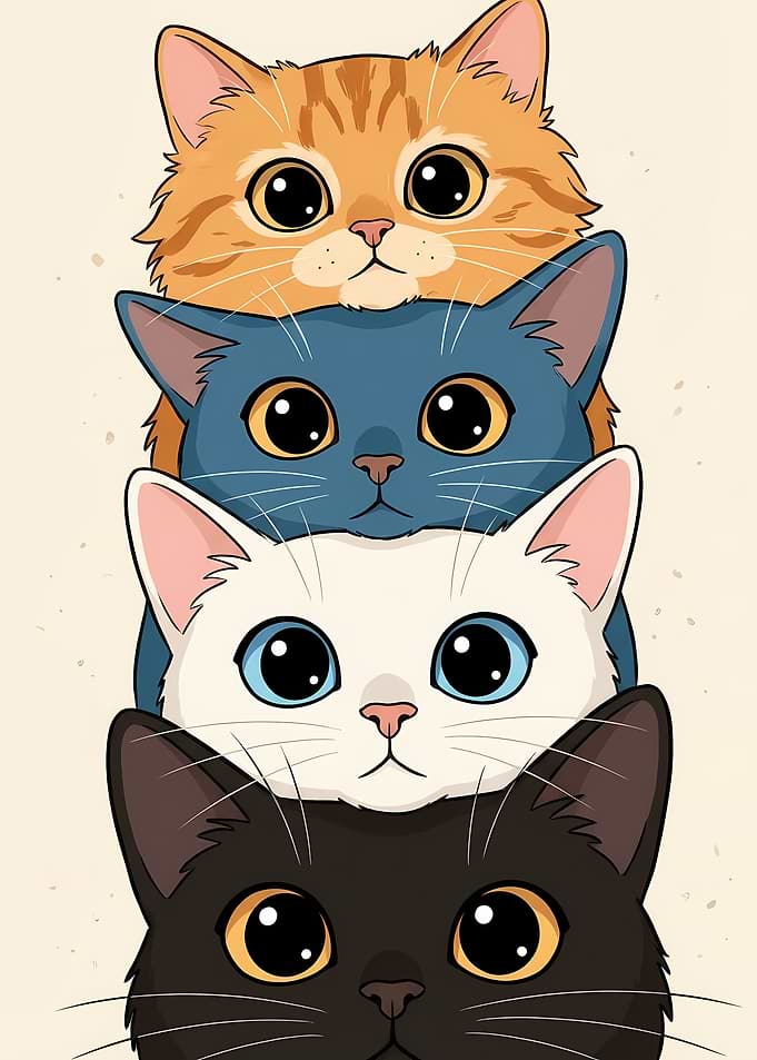 Stacked Cartoon Cats