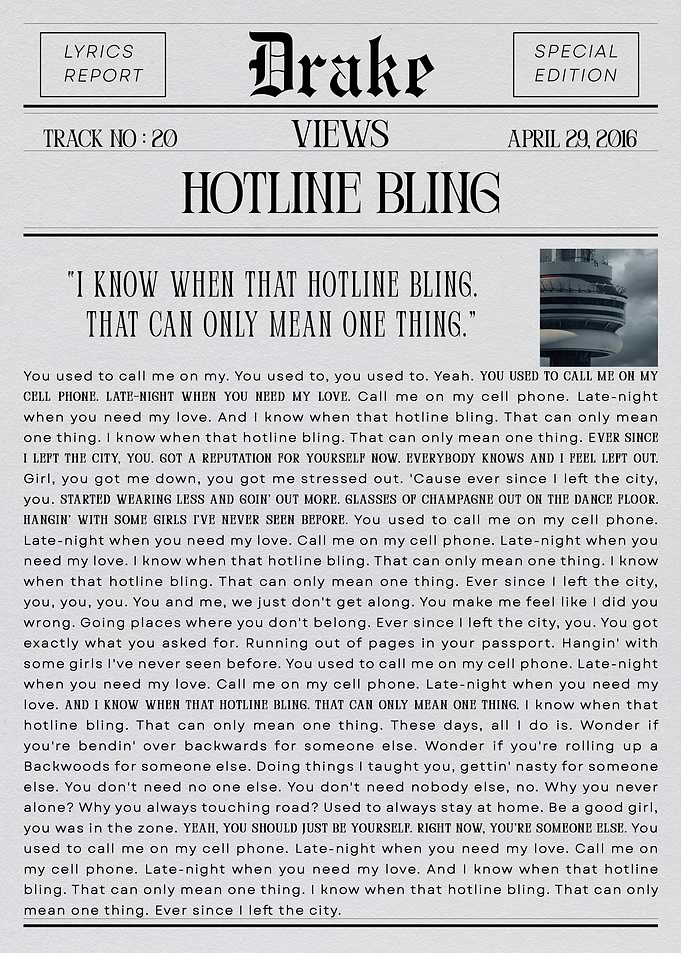 Drake - Hotline Bling Lyrics Report