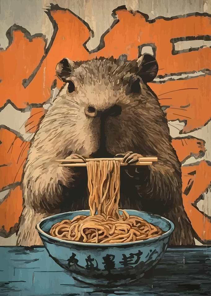 Capybara Eating Ramen