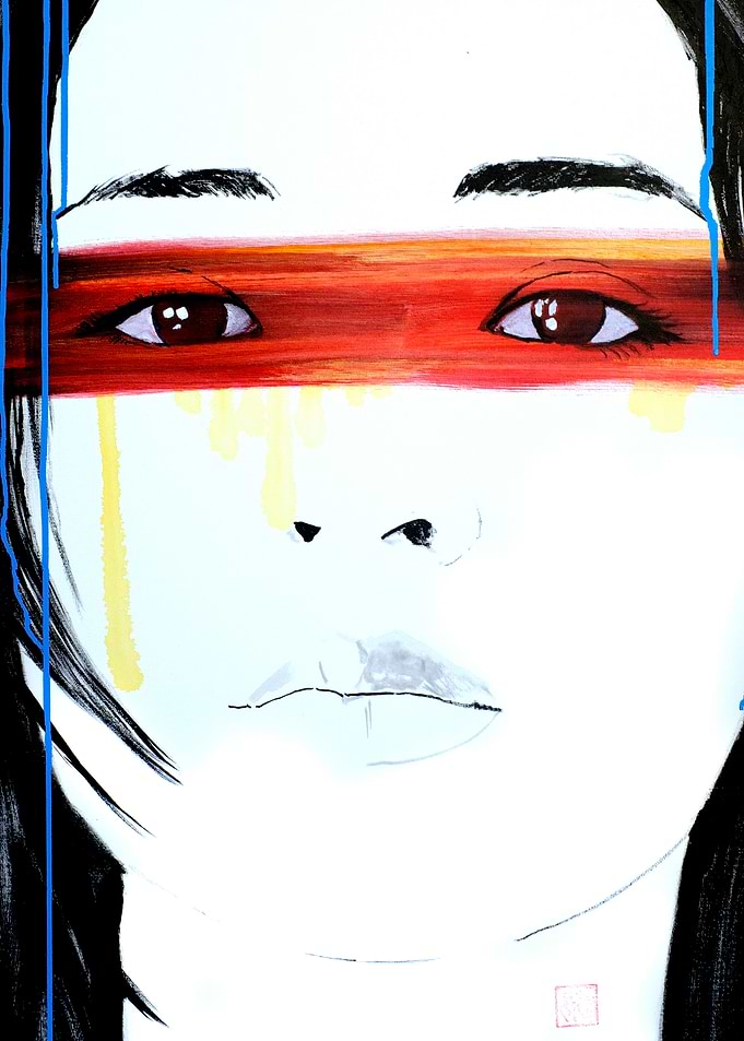 Abstract Portrait with Red Eye Band