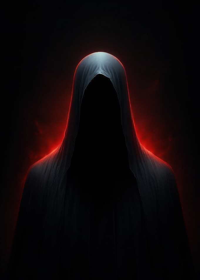 Dark Hooded Figure with Red Glow