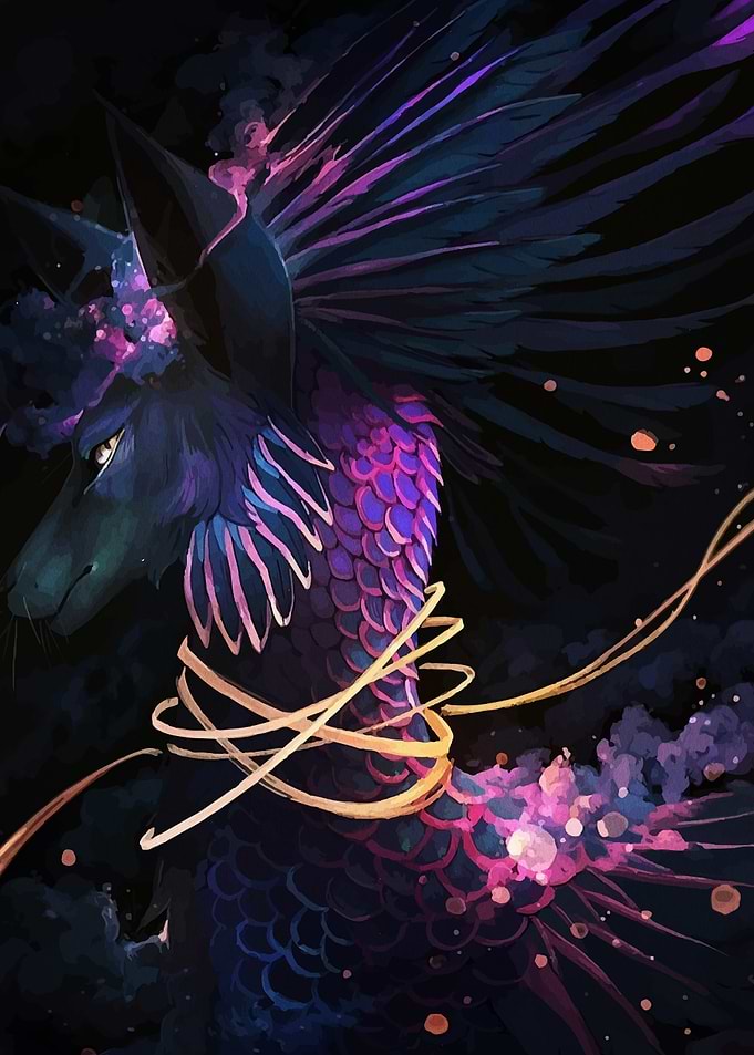Fantasy Creature with Feathers and Scales