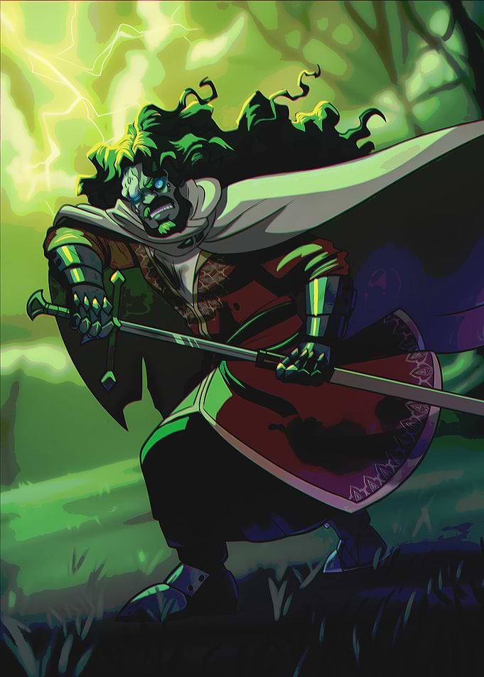 Fantasy Warrior with Sword in Forest