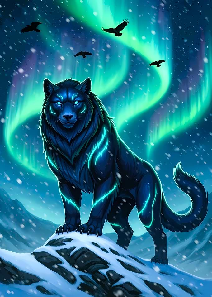 Wolf with Aurora Borealis