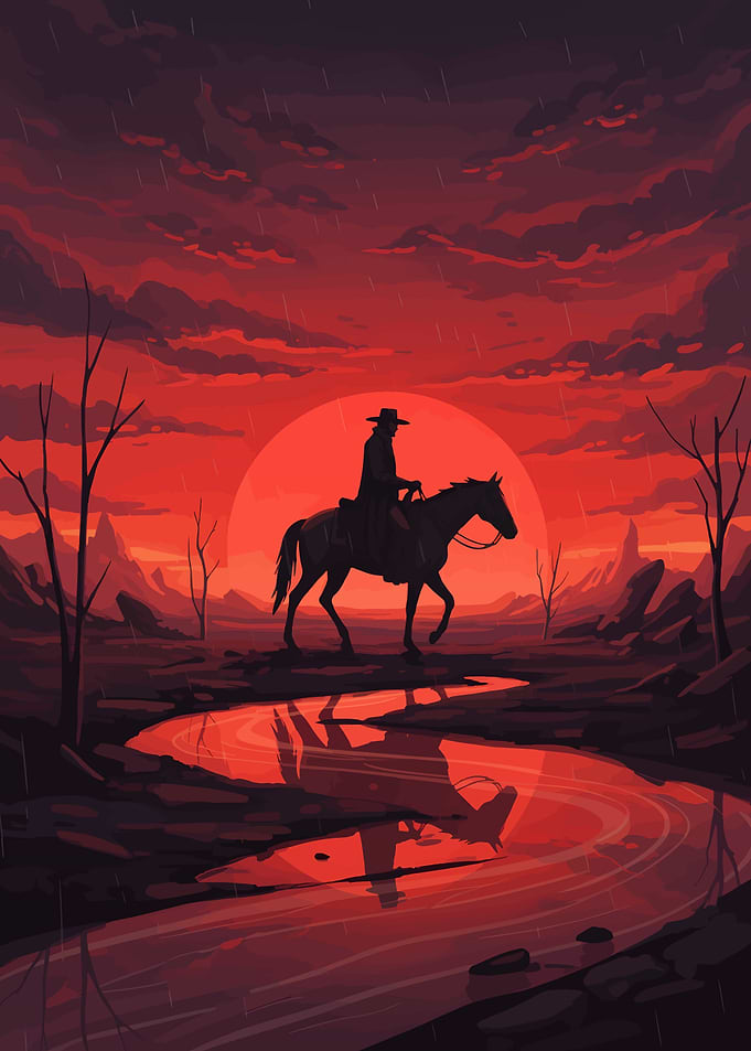 Western Rider Silhouette at Sunset
