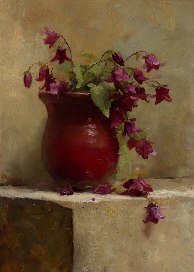Red Vase with Purple Flowers Painting