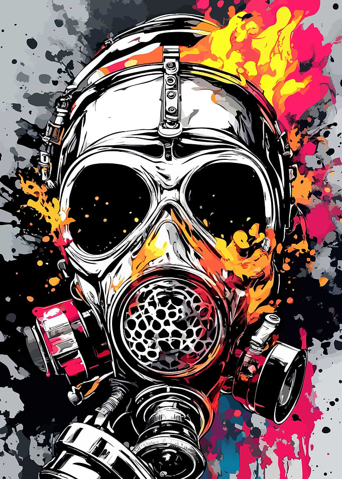 Gas Mask with Colorful Splatter