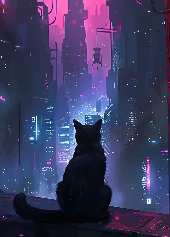 Cyberpunk Cat Cityscape