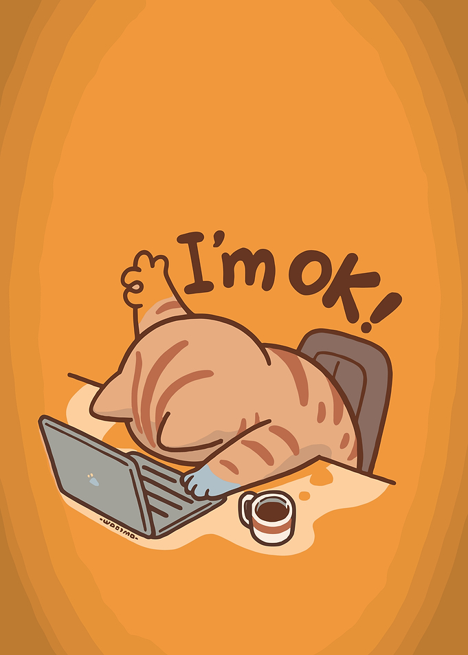 Cartoon Cat Working on Laptop