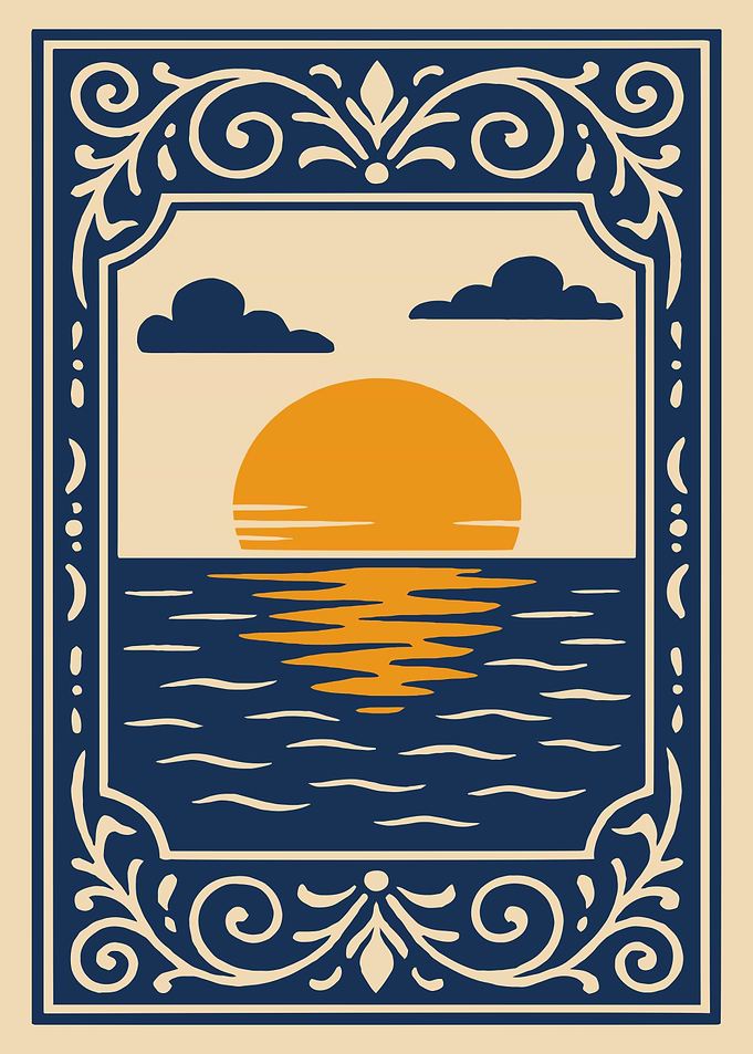 Sunset over the Ocean Illustration