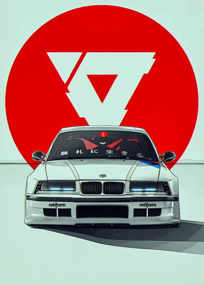 White BMW E36 with Red Symbol