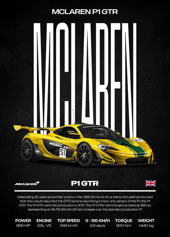 McLaren P1 GTR Car Poster