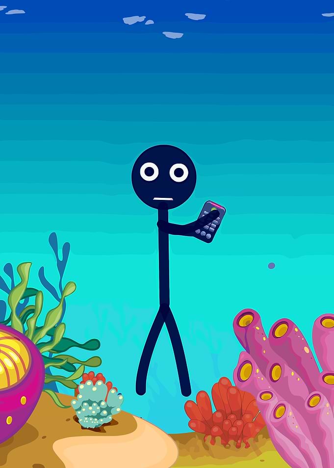 Stick Figure Using Phone Underwater