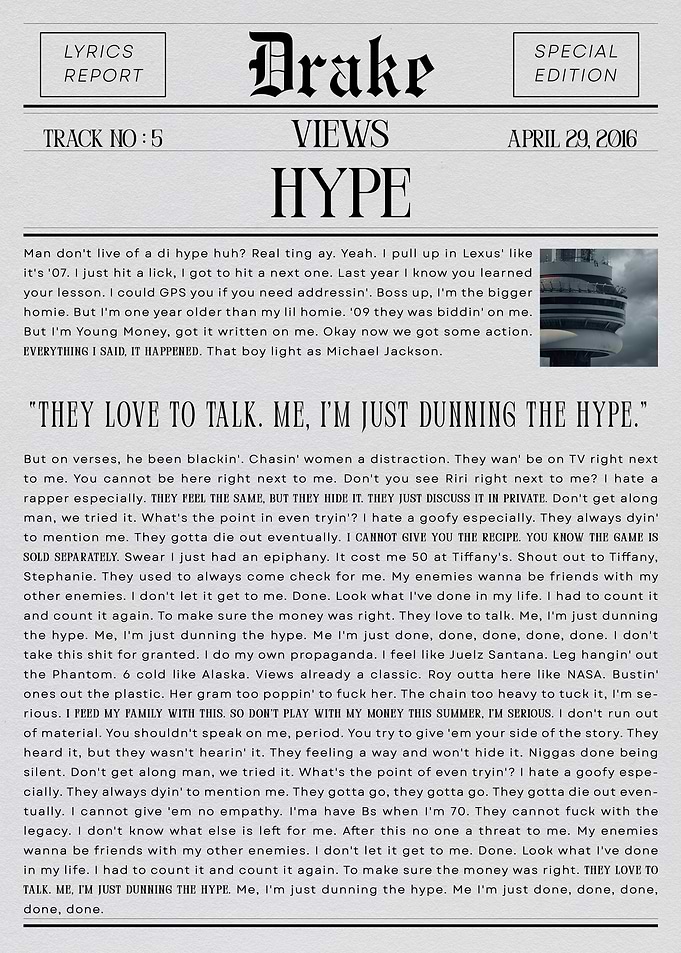 Drake Views Hype Lyrics Report